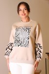 Bej Zebra Desenli Sweatshirt