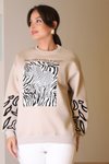 Bej Zebra Desenli Sweatshirt