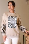 Bej Zebra Desenli Sweatshirt