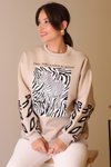 Bej Zebra Desenli Sweatshirt