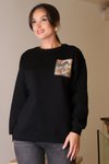 Siyah Zebra Baskılı Taşlı Sweatshirt