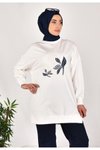 Ekru İki İplik Kumaş Kot Garnili Sweatshirt