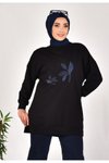 Siyah İki İplik Kumaş Kot Garnili Sweatshirt