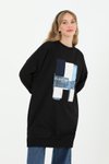 Siyah İki İplik Kumaş Önü Garnili Sweatshirt