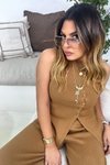 Camel Gold Düğmeli Yelekli Triko Pantolon Takım