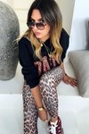 Siyah Ciao Leopar Yazı Apikeli Sweatshirt