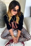 Siyah Ciao Leopar Yazı Apikeli Sweatshirt