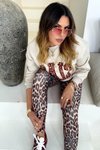 Taş Ciao Leopar Yazı Apikeli Sweatshirt