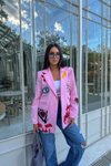 Pembe Nakış Detaylı Blazer Ceket