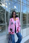 Pembe Nakış Detaylı Blazer Ceket