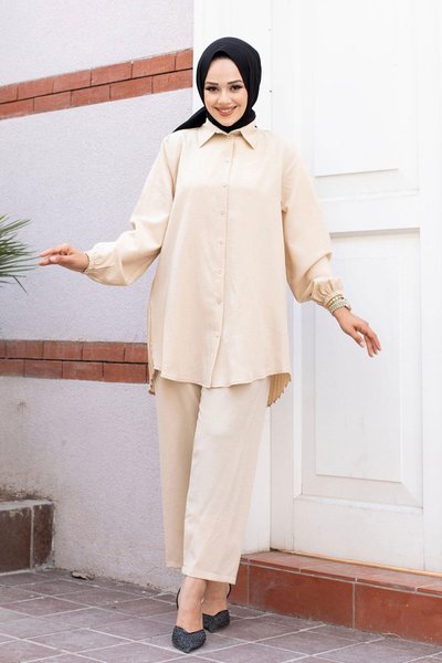 Beige Pleated Detail Set