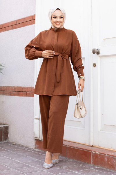 Brown Pearl Sleeve Detailed Set