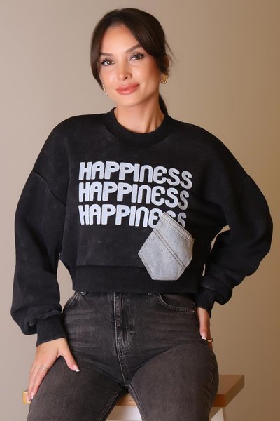 Siyah Kot Cep Detaylı Sweatshirt