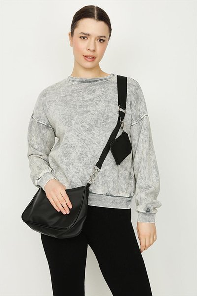 Gri Asit Yıkamalı Oversize Sweatshirt