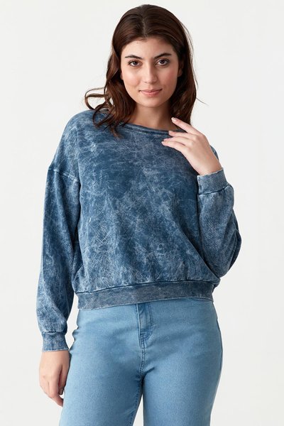 Mavi Asit Yıkamalı Oversize Sweatshirt