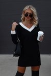 Siyah Uzun Kollu V Yaka Mini Triko Elbise