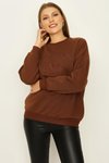 Brown Yazı Detaylı Basic Örme Sweatshirt