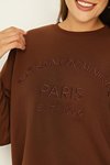 Brown Yazı Detaylı Basic Örme Sweatshirt