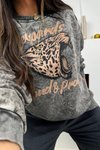 Gri Leopar Baskılı Sweatshirt