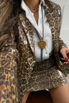 Taba Leopar Payetli Blazer Ceket