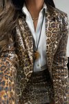 Taba Leopar Payetli Blazer Ceket