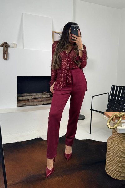 Bordo Güderi Slim Fit Pantolon