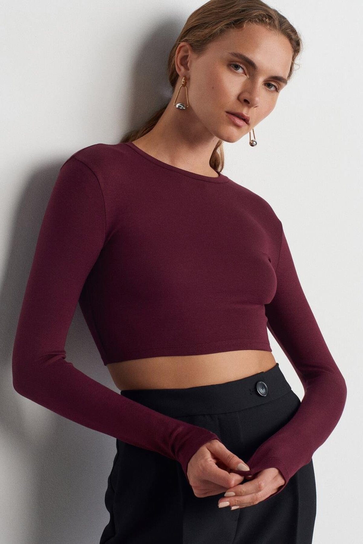 Burgundy Long Sleeve Crop - Dilvin