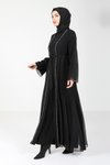 Siyah Taşlı Tül Detaylı Abaya