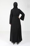 Siyah Taşlı Tül Detaylı Abaya