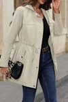 Bej Uzun Kollu Kapşonlu Önden Fermuarlı Düğmeli Ve Cep Detay Bondit Ceket