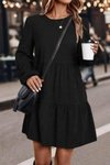 Siyah Uzun Kollu Kol Ucu Lastikli Süet Mini Boy Elbise