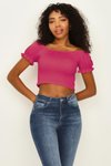 Pembe Balon Kol Gipeli Crop Bluz