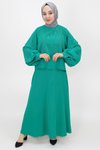 Yeşil Krep Kumaş Taş Detaylı Etekli 2li Takım