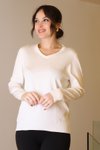 Ekru V Yaka Uzun Kollu Triko Kazak