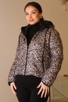 Bej Leopar Kapüşonlu Desenli Kaban