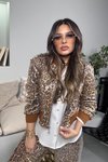 Taba Payetli Leopar Bomber Ceket