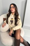 Taş Teddy Baskı Yırtık Detaylı Yıkamalı Sweatshirt