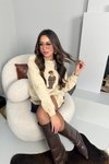 Taş Teddy Baskı Yırtık Detaylı Yıkamalı Sweatshirt