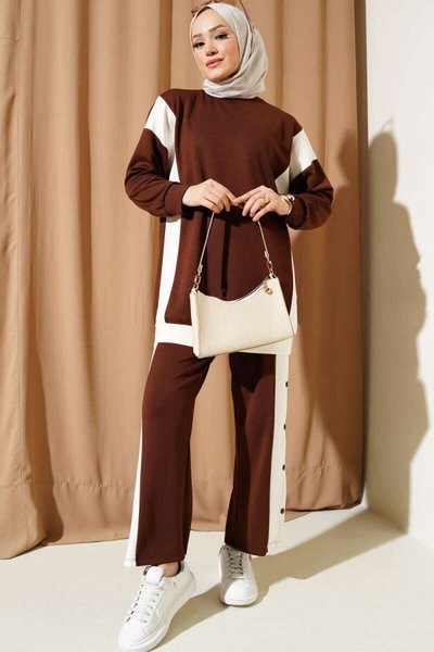 Brown Loyşa Set with Stripe Details