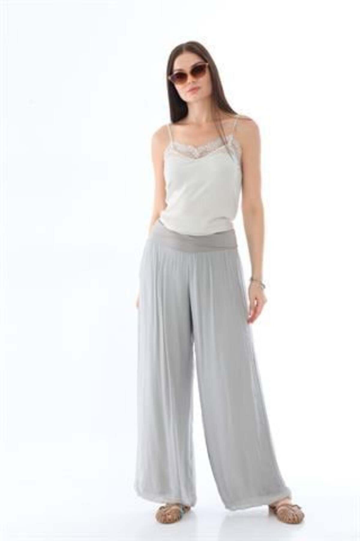 Gray Italian Corset Waist Lined Silk Pants - Bohem Stil