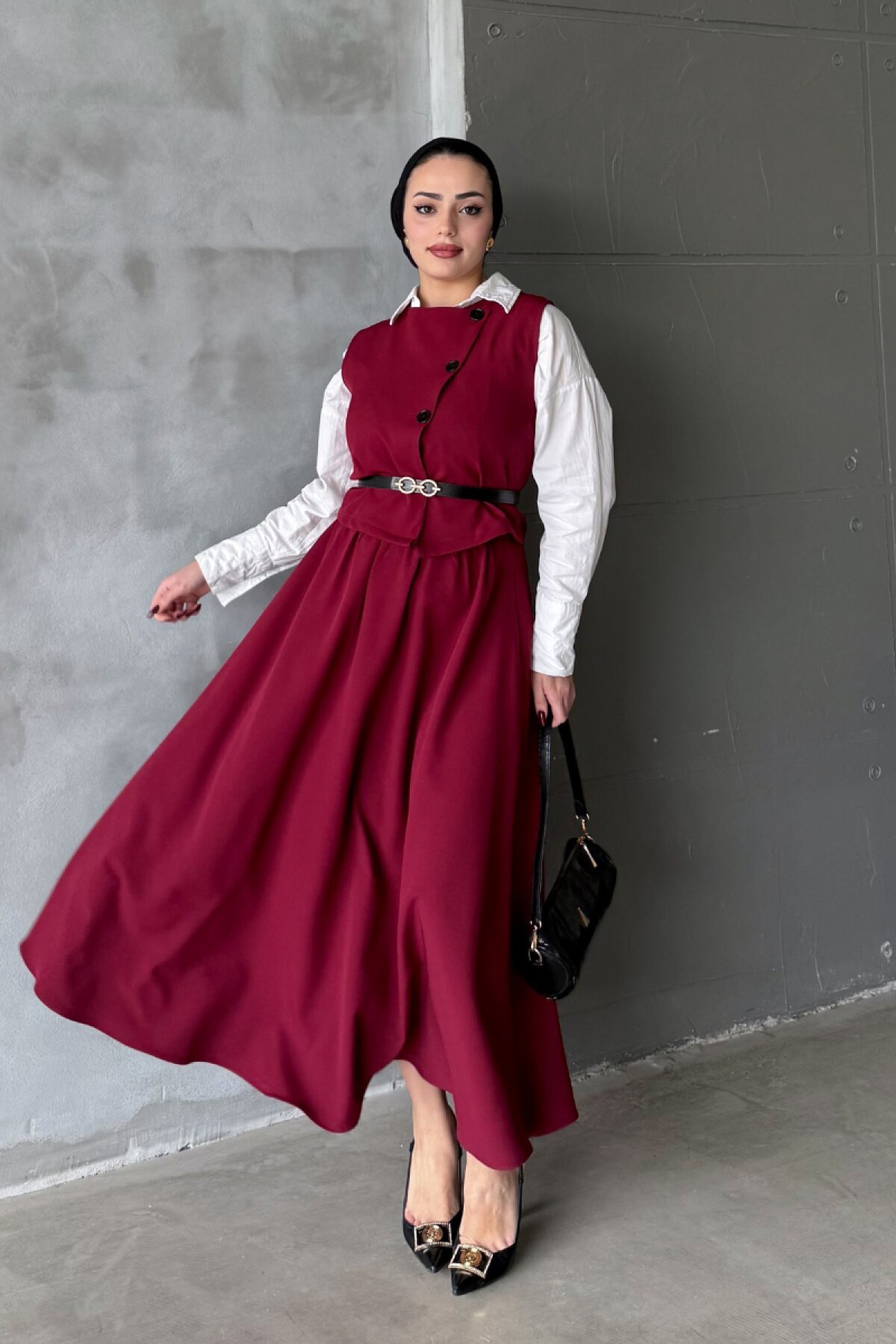 Bordo Melisa Skirt Set - Ensa Tesettür