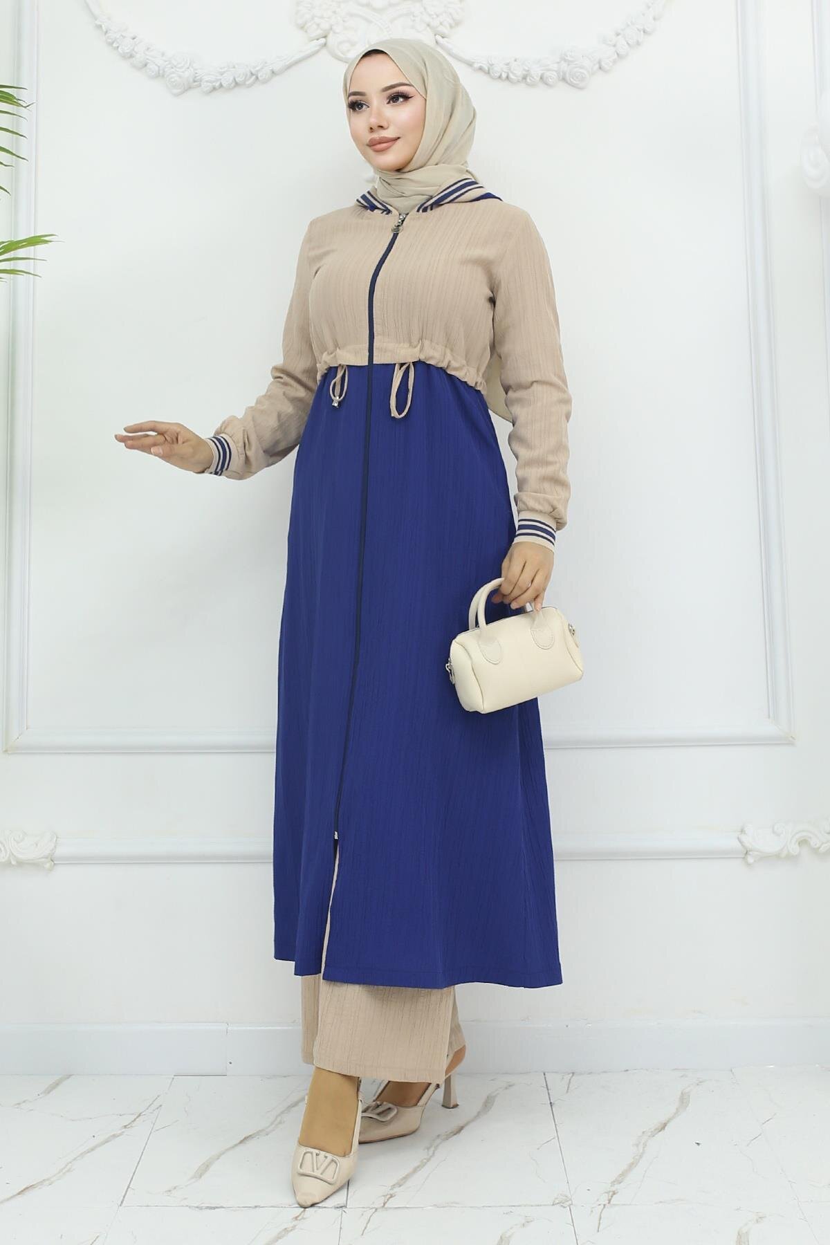 Indigo Drawstring Waist Set with Ribbing - Modamihram