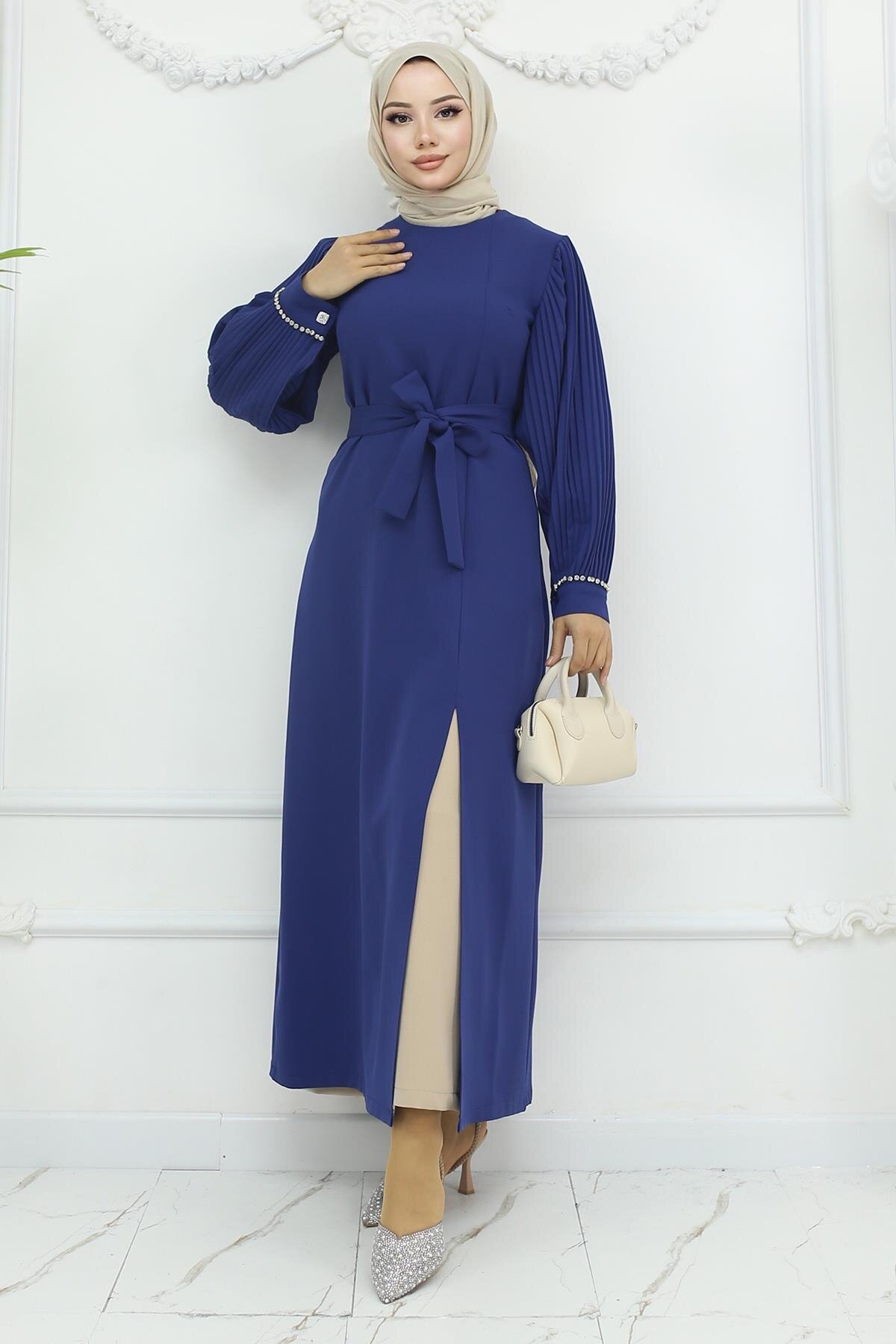 Indigo Pleated Slit Set - Modamihram