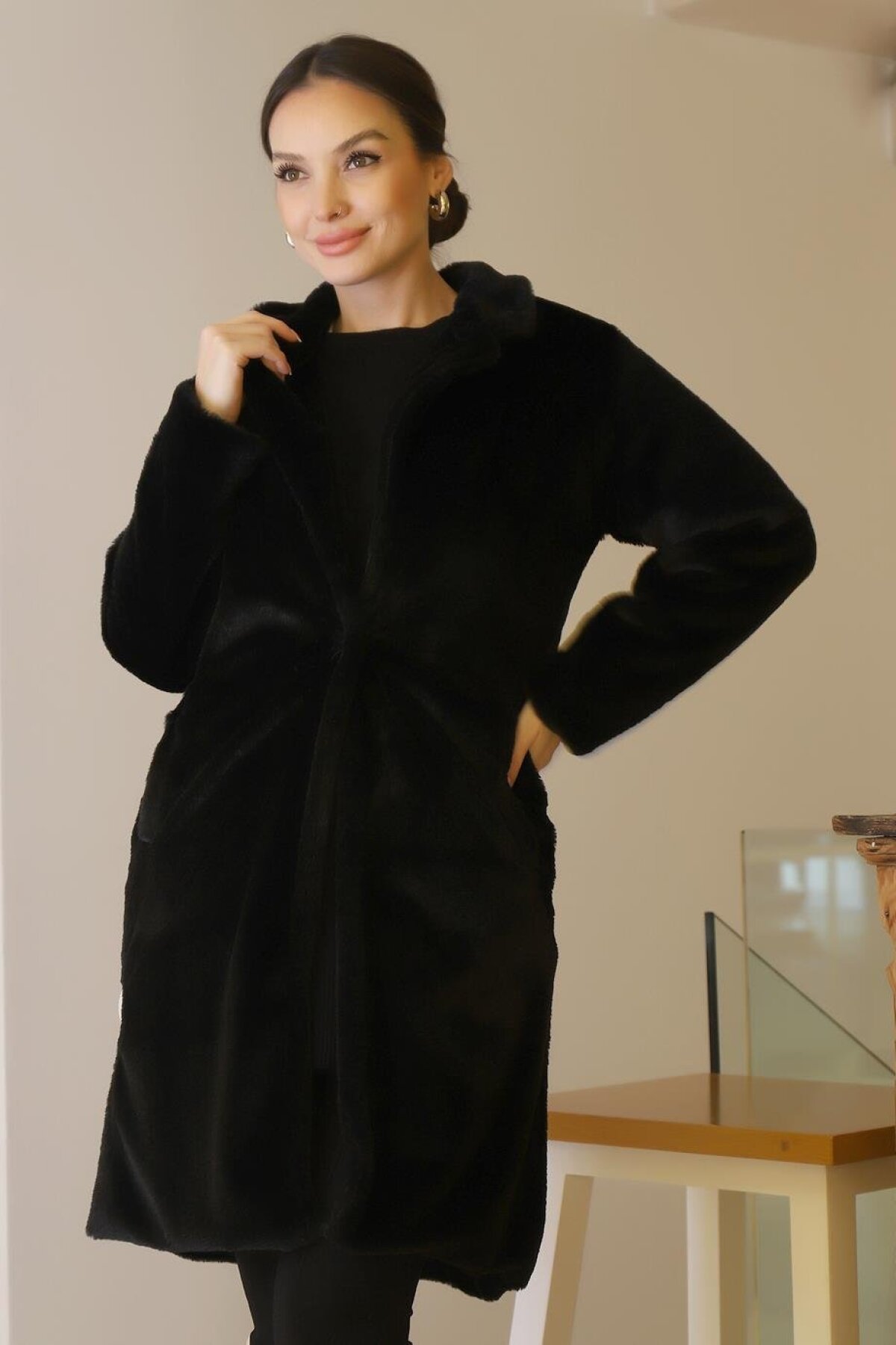 Black Pocket Single Button Coat - Pınar Giyim