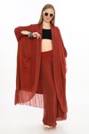 Bordo Itayan İpek Detaylı Oversize Kaftan Pantolon Takım