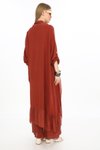 Bordo Itayan İpek Detaylı Oversize Kaftan Pantolon Takım