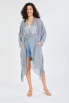 Gri Italyan İpek Detaylı Oversize Kaftan &amp; Bluz