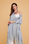 Gri Italyan İpek Detaylı Oversize Kaftan &amp; Bluz