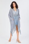 Gri Italyan İpek Detaylı Oversize Kaftan &amp; Bluz