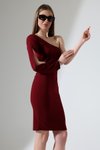 Bordo İthal Krep Kumaş Tek Omuzlu Kol Detay Mini Elbise